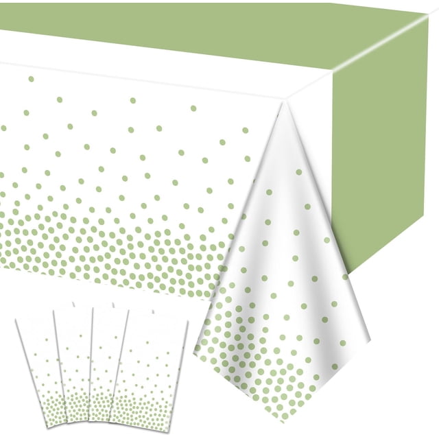 4Pcs Sage Green Tablecloths - 86.6"x51.2" Rectangular Green Dot Table Covers for Home Gender Neutral Birthday Party Sage Green Baby Shower Decorations