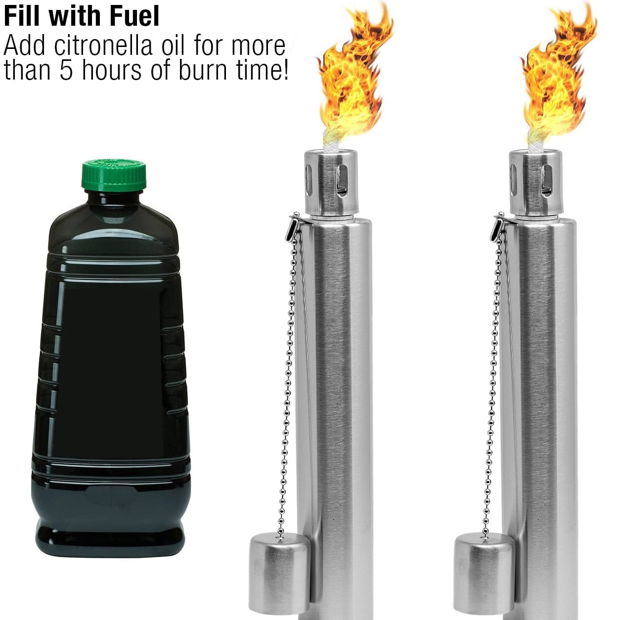Sorbus 2-Pack Stainless Steel Torches - 5 ft. Long Garden Patio Décor  (Silver - Cylinder)