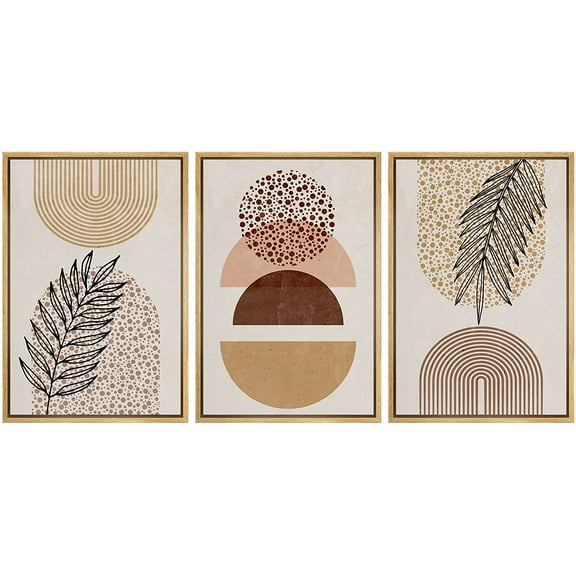 wall26 Framed Canvas Print Wall Art Set Geometric Mid-Century Semi Circle Plant Sketch Nature Abstract Illustration Modern Art Bohemian Decorative for Living Room, Bedroom, Office - 16"x24"x3 Natural
