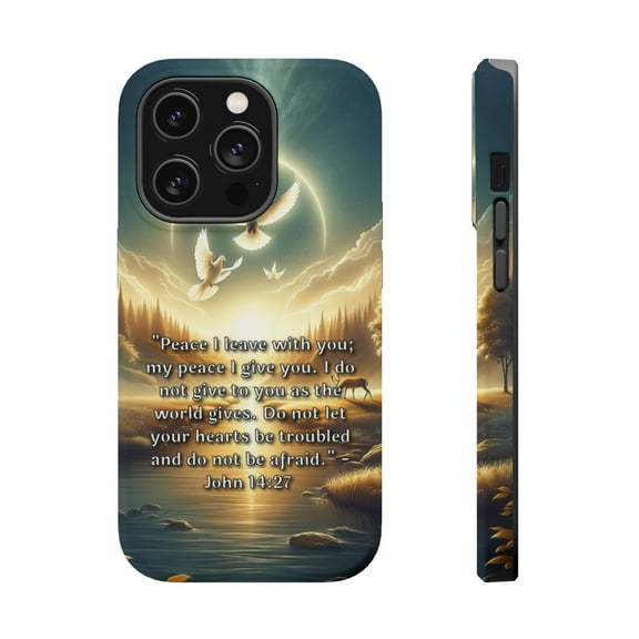 DistinctInk Tough Case for Apple iPhone 13 Pro MAX (6.7" Screen), Compatible with MagSafe Charging - "John 14:27 - The Gift of Peace for Troubled Hearts"