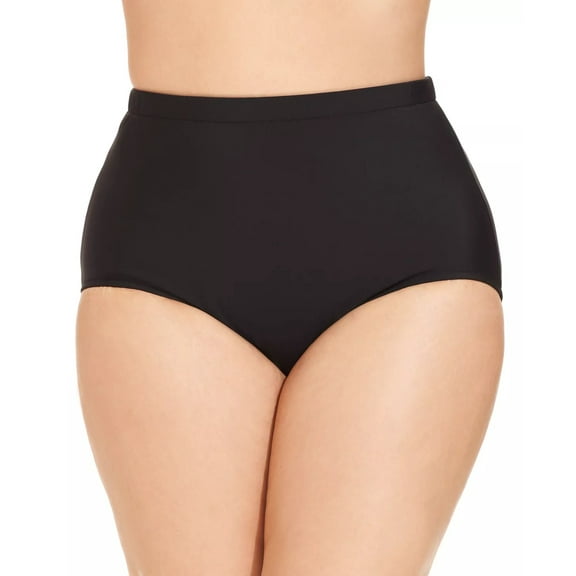 Swim Solutions BLACK Plus Size Mid-Rise Tummy-Control Swim Bottom, US 24W