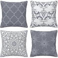 thumbnail image 1 of 4 Pieces Cushion Cover Geometric Pattern Decorative Cushion Cover Cotton Linen Pillowcases (40 x 40 cm, Gray), 1 of 4