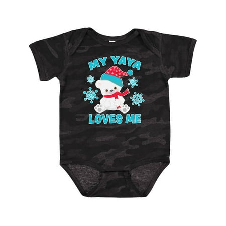 

Inktastic Polar Bear My Yaya Loves Me in Santa Hat with Snowflakes Gift Baby Boy or Baby Girl Bodysuit