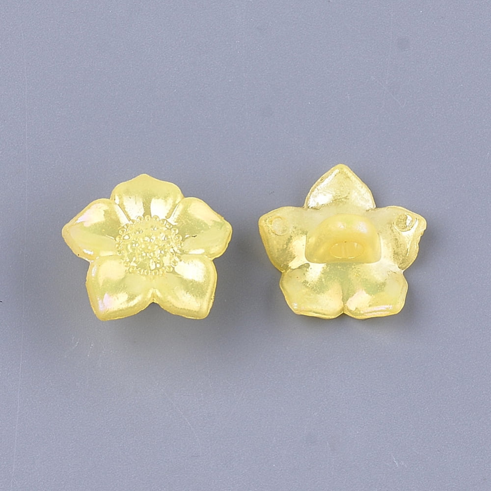 Opaque AS Plastic Shank Buttons Pearlized Flower Yellow 16.5x17x9mm Hole: 3mm 1150pcs/500g