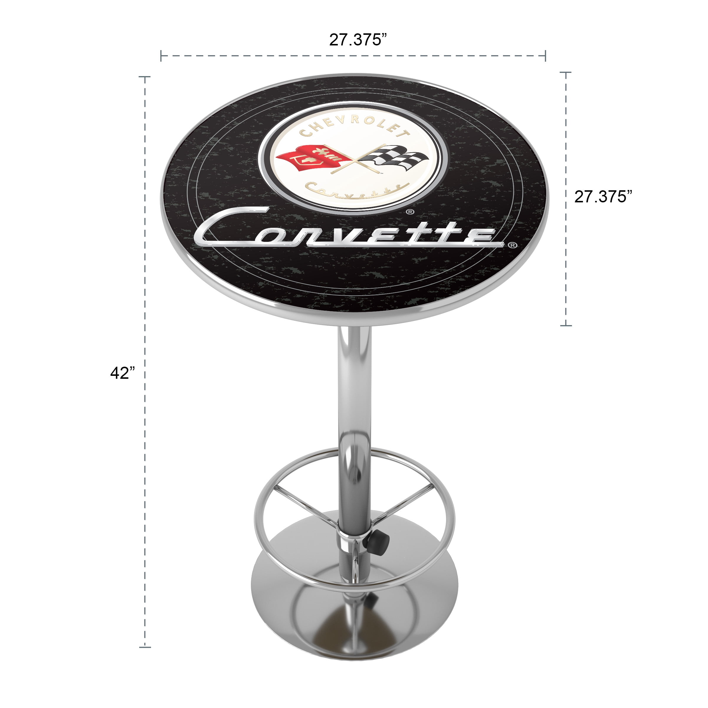 Corvette C1 Black Bar Table with Adjustable Footrest and Acrylic Top