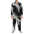 thumbnail image 3 of Daiia Fluid Black White Paint Swirls for Men's Long-Sleeved Pajama Set – Soft & Comfortable Sleepwear Button-Up Pajamas Cozy Lounge Wear-, 3 of 7