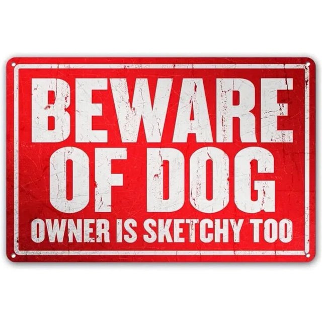 Cartel de aluminio vintage con texto "Cuidado con el dueño del perro", novedoso, tamaño 8 x 12 pulgadas