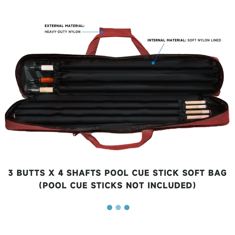 GSE Games & Sports Expert 3x4 Soft Nylon Billiard Pool Cue Case. Waterproof Billiard  Pool Cue Stick Carrying Bag, Holds 3 Butts and 4 Shafts - Burgundy 