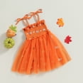 thumbnail image 4 of Douhoow Kids Baby Girl Halloween Dress Tie-up Sleeveless Pumpkin Print Tulle A-line Dress, 4 of 8