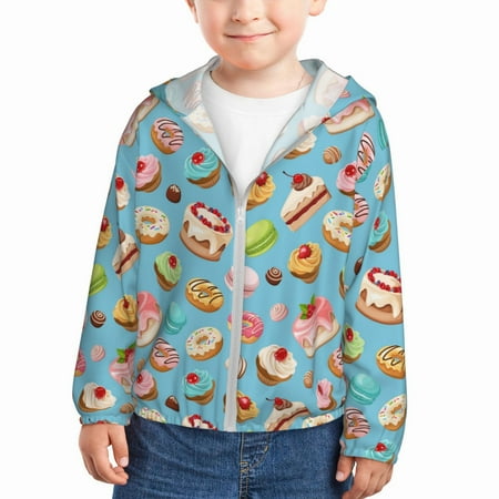 

Sun Hoodie for Kids Macaroon Cake Donut Print Long Sleeve Swim Fishing Shirts Sun Protection Zip Up Jacket Clothing Athletic Hoodie