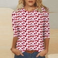 thumbnail image 2 of Penkiiy T-Shirt de la Saint-Valentin pour Femmes Manches 3/4 Col Rond Mignon Cœurs Graphiques T-Shirts Mode Décontractée Blouse TG Multicolore, 2 of 5