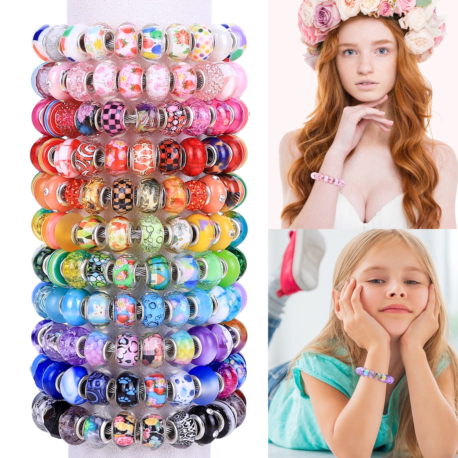 AIPRIDY Rhinestone Loose Beads, Multicolor, 240 Pieces, Includes Korean Style Inner Flower Beads