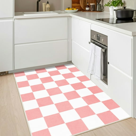 Softlife Classic Milk Flannel Checkered Rug for Living Room, 2' x 3', Pink & White