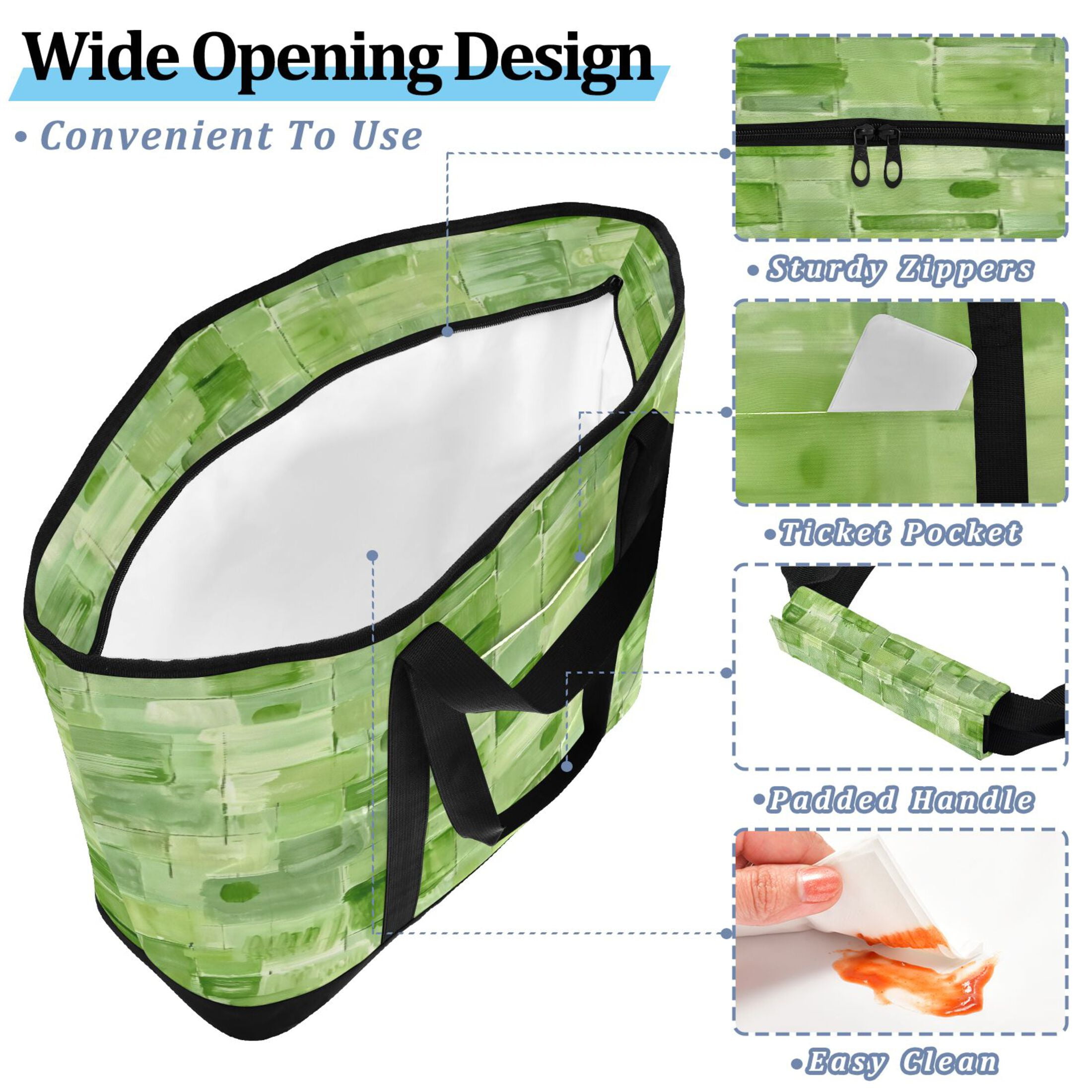 Large Hand-held Ice Pack Picnic Bag Insulation and Refrigeration Suitable for Shopping Picnics and Camping Green Square