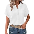 thumbnail image 3 of Htigea Short Sleeve Sweater for Women Summer Business Casual Dressy Outfits Work Tops Lightweight Spring Blouses 2025 White,2XL, 3 of 6