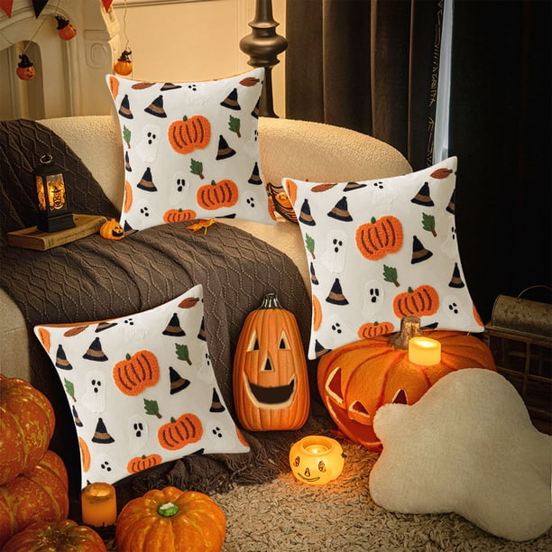 Fiudx Ofertas relámpago del día, solo en línea Funda de almohada de Halloween Funda de almohada Funda de almohada desmontable Funda de almohada de calabaza fantasma Funda de cojín decorativa