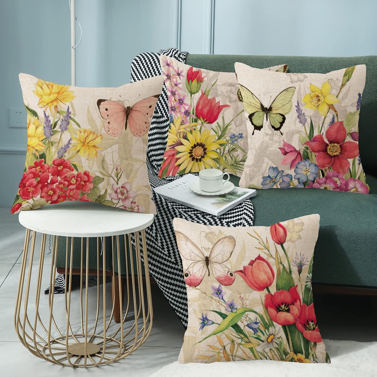 Throw Pillow Covers 18x18 Set of 4 Decorative Spring Pillow Covers ...