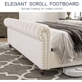 thumbnail image 3 of Jocisland Upholstered Bed Frame Queen Sleigh Bed with Scroll Headboard & Footboard Velvet Deep Button Tufted/No Box Spring Needed Cream, 3 of 6