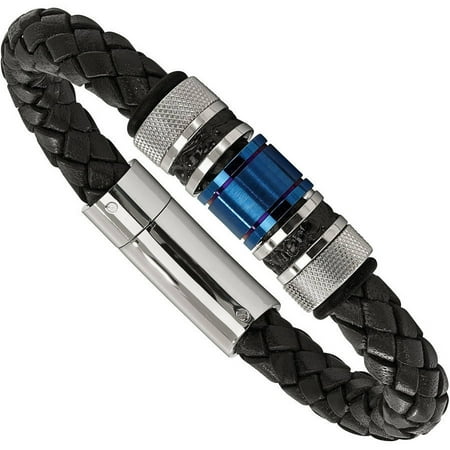 Primal Steel Stainless Steel Brushed/Polished Black Enamel Blue IP/Purple IP Black Rubber Bracelet
