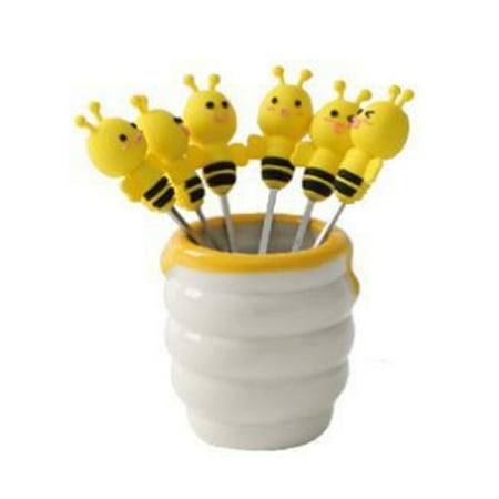 

HOMEIU 6-Piece Fruit Forks Stainless Steel Cartoon Bee Shaped Salad Stick Desserts Vegetable Forks for Party Decors Accessories