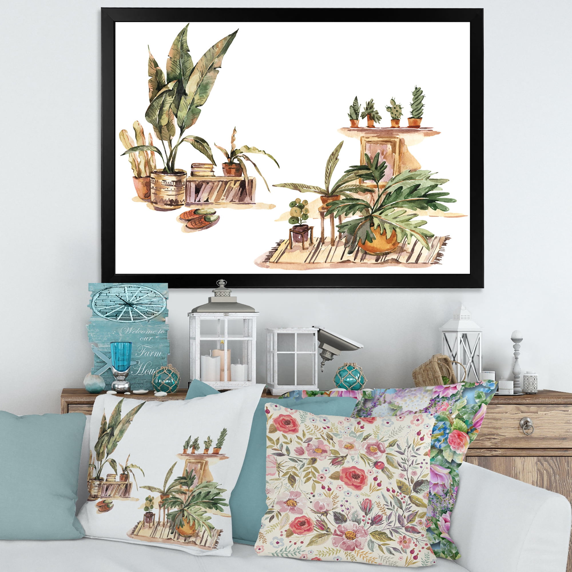Designart 'Indoor House Plants Urban Jungle in Flowerpots III' Traditional Framed Art Print