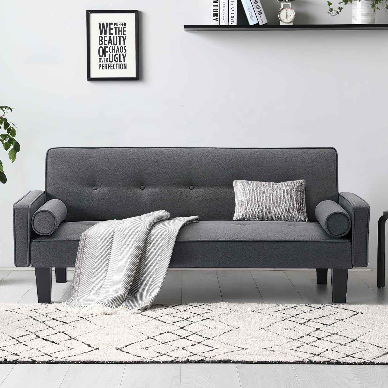 Kadyn Convertible Sofa Bed for Small Apartment Living Room, Modern Linen Fabric Futon Sofa Bed with 2 Pillows, 2-Seat Sofa Couch with Adjustable Backrest, Gray Kadyn Convertible Sofa Bed for Small Apartment Living Room, Modern Linen Fabric Futon Sofa Bed with 2 Pillows, 2-Seat Sofa Couch with Adjustable Backrest, Gray