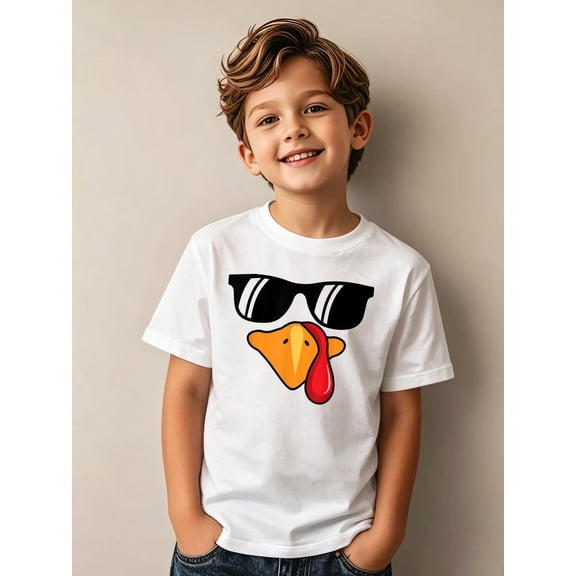 Funny Happy Thanksgiving Coolest Turkey Face Kids Cotton Graphic Tee Comfortable boys girls T-Shirt