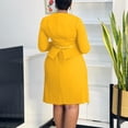 thumbnail image 3 of AURA Plus Size Elegant Three Quarter Sleeve Pleated A Line Office Dress with Belt 2025 Summer High Waist Bodycon Midi Dress, 3 of 10