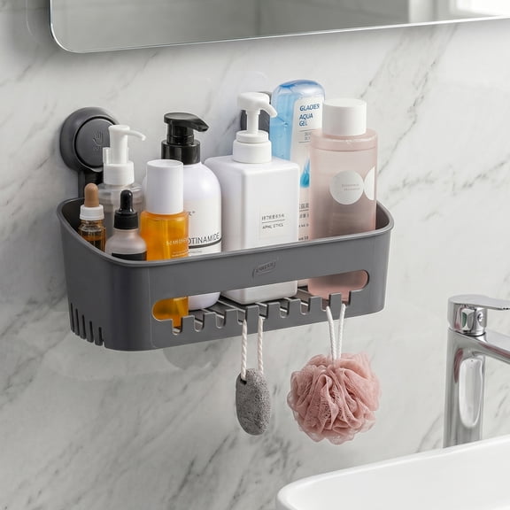 TAILI Suction Cup Shower Caddy, Removable Shower Shelves for Bathroom Storage & Home, Gray