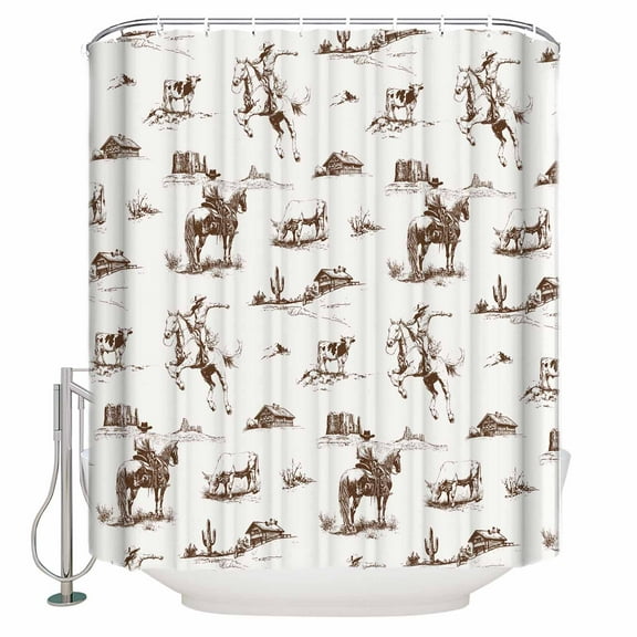 Western Cowboy Shower Curtain, 60" x 72", Retro Brown Desert Ethnic Horse Waterproof Bathroom Curtain Washable Shower Curtain Set with 12 Hooks