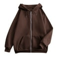 thumbnail image 4 of HaHaHappy Womens Casual Drawstring Zip Up Thick Hoodies Long Sleeve Fleece Sweatshirts Solid Jacket Coat with Pockets Coffee S, 4 of 5