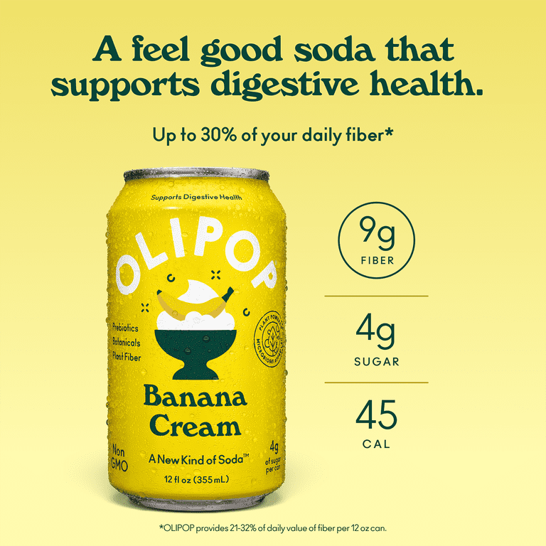 OLIPOP, Prebiotic Soda, Banana Cream, 12 fl oz 12 Pack - Walmart.com