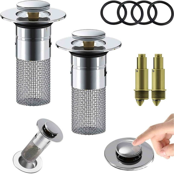 Bathroom Sink Stopper Hair Catcher, Pop Up Sink Drain Filter with Removable Stainless Steel Filter Basket Hair Catcher, for Bathroom Sink Stopper Replacement, Bathroom Sink Drain Strainer