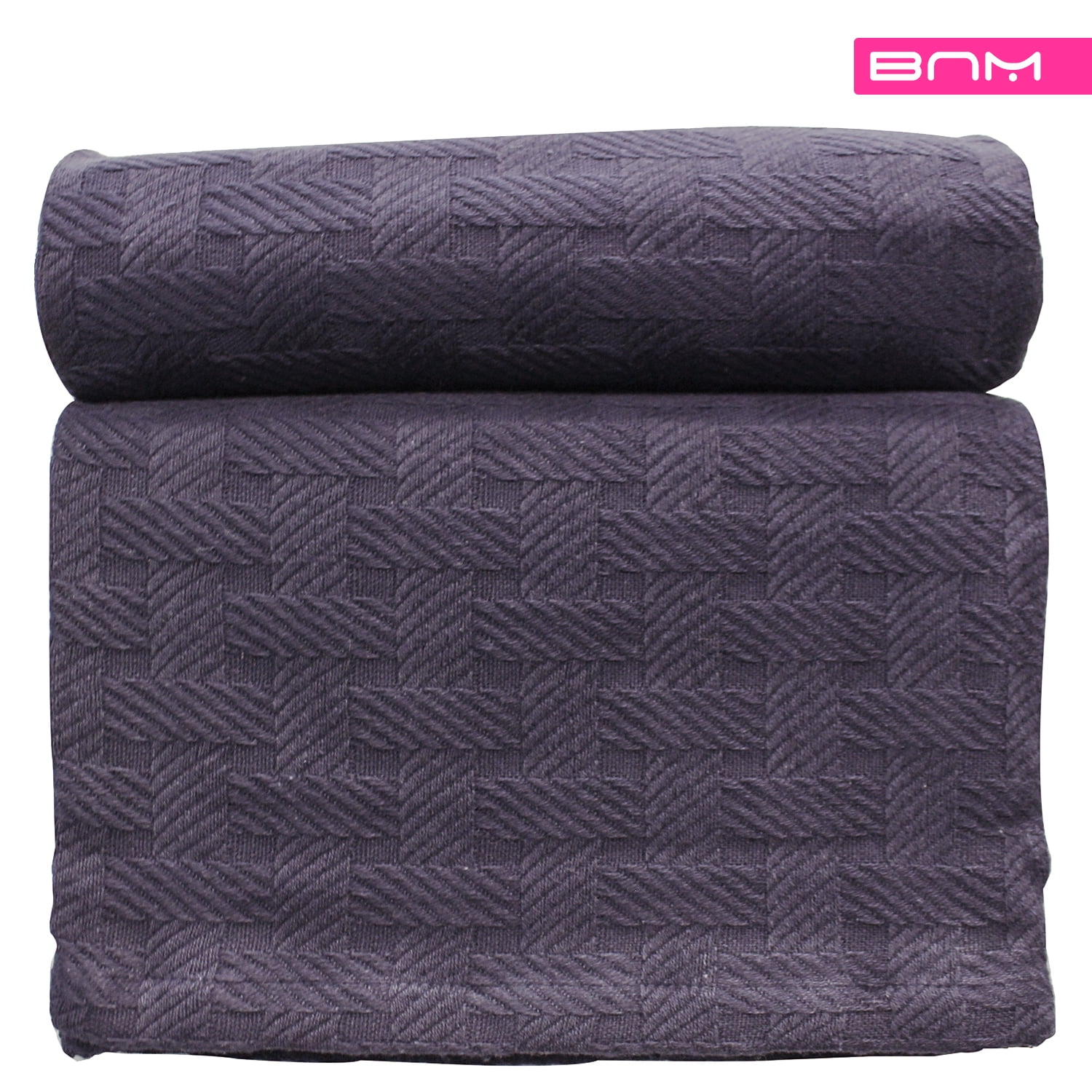 Basket Weave King Cotton Blanket, lightweight summer blanket, Navy Blue