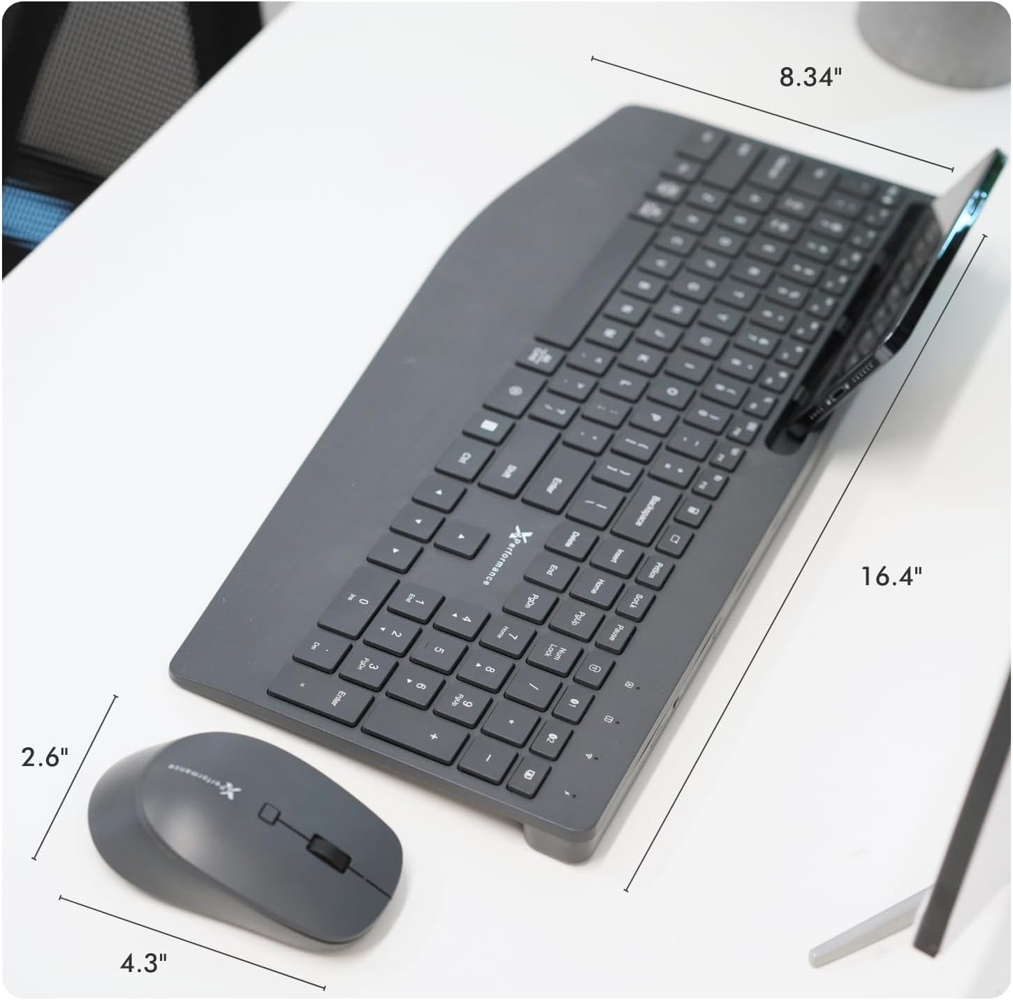 X9 Quiet Wireless Keyboard and Mouse Combo (Bluetooth + 2.4GHz) with Wrist Rest, Phone Holder, Silent, Multi-Device, Full-Size Ergonomic Keyboard Mouse Wireless Combo for Phone, Computer, Laptop, Mac