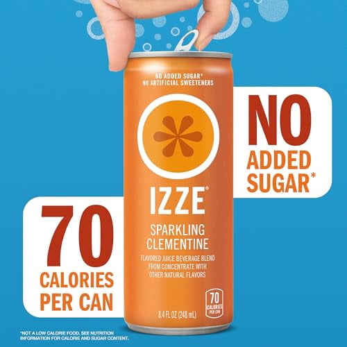 IZZE Sparkling Juice Beverage Blend, Sunset Variety Pack, Clementine, Peach, Cherry Lime, Pomegranate, No Sugar Added, 8.4 Fl Oz (Pack of 8)
