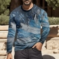 thumbnail image 2 of TSADFHJI Hauts pour Hommes Manches Longues Coton Automne et Hiver Mode Imprimé Col Rond T-Shirt Manches Longues Rétro Imprimé Complet L Bleu, 2 of 5