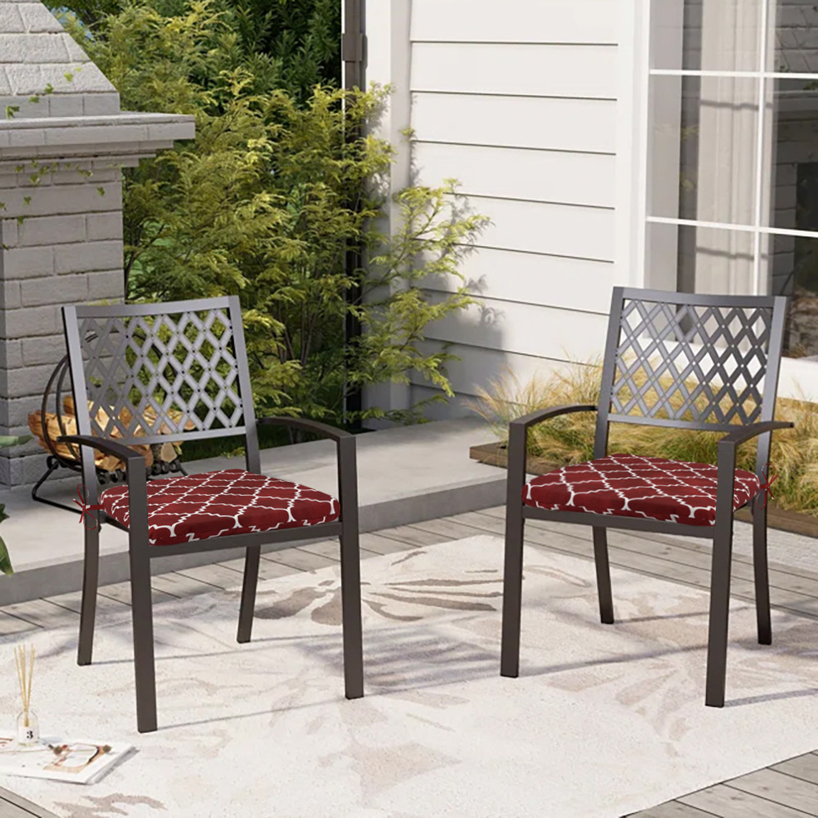 Outdoor Chair Cushions Set of 2, Water Resistant Patio Seat Cushions with Ties 20x18.5x1.6 Inch, Fade Resistant Slipcovers for Garden Patio Furniture Wicker Chairs Bench