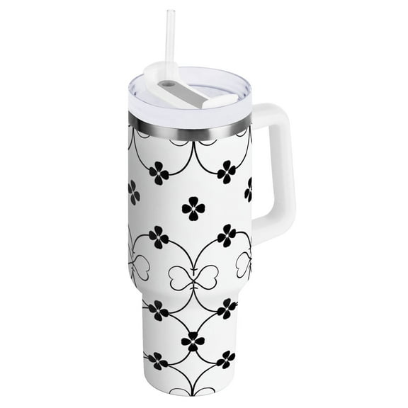JSTEL Black Wire Four Leaf Clover 40 oz Tumbler Stainless Steel Water Bottle Vacuum Insulated Cup with Straw Lid & Handle For Travel Car Cup Holder