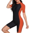 thumbnail image 1 of TiaoBug Women Short Sleeve Zip Up Shorty Wetsuit Color Block Athletic Rashguard Shirts Beach Monokini Orange&Black M, 1 of 3