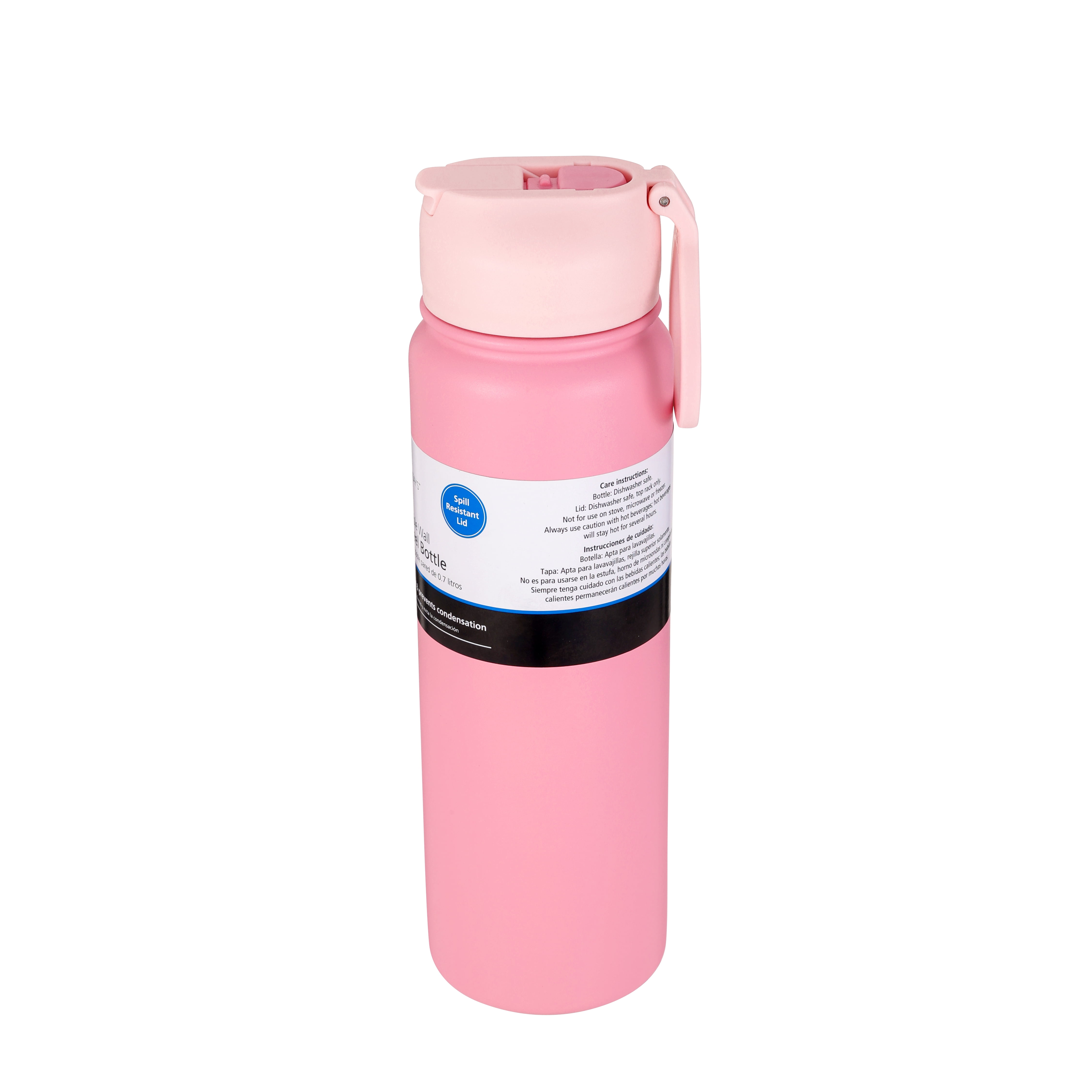 Mainstays 24 oz Pink Double Wall Stainless Steel Water Bottle with Straw Lid