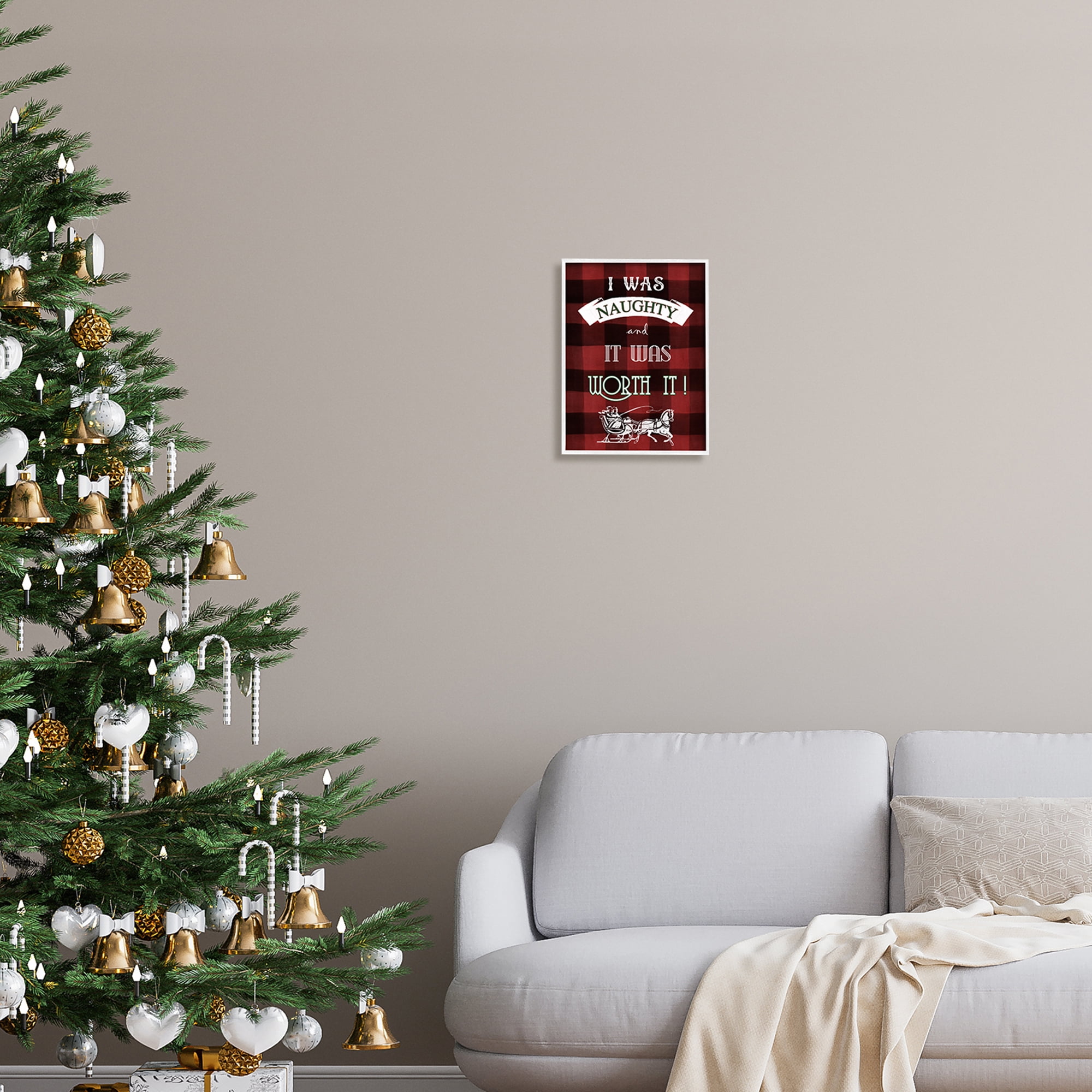 Stupell Industries Funny Plaid Christmas Holiday Painting White Framed Art Print Wall Art, 11 x 14