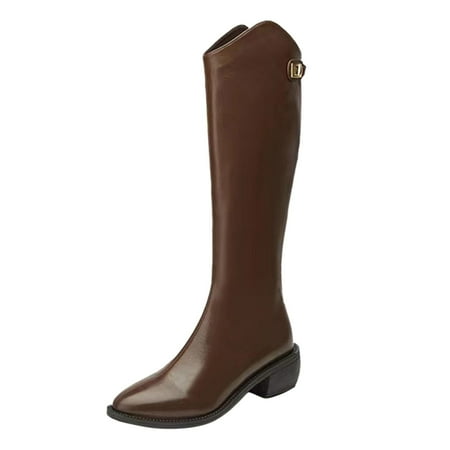 

Qufokar Womens Snow Boots Boots Women Size 7 Mid Calf Fashion Autumn Women Long Boots Middle Heel Thick Heel Pointed Toe Solid Color Back Zipper Style