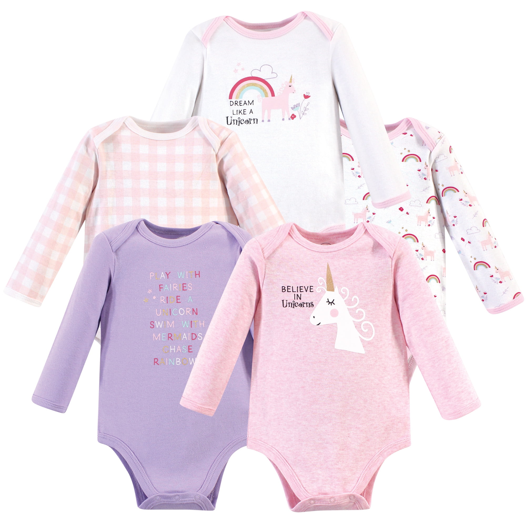 Luvable Friends Luvable Friends Baby Girl Long Sleeve Bodysuits, 5Pack