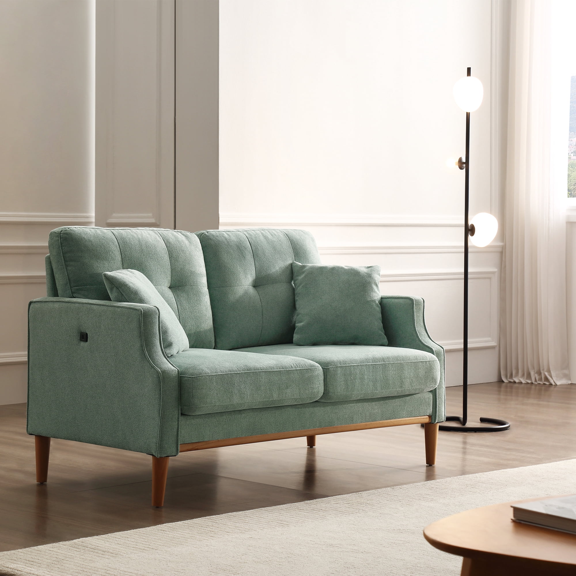 MAYEERTY 2-Seater Loveseat – Waterproof Fabric, High-Density Foam, USB Charging, Baby Blue