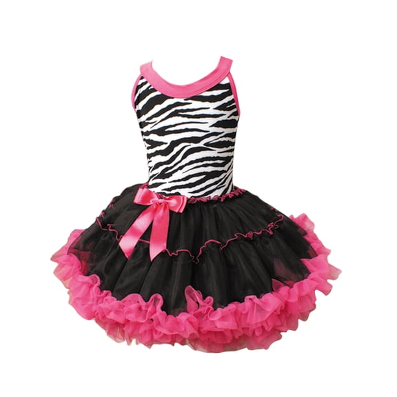 Popatu Little Girl's Fuschia and Black Zebra Print Petti Tutu Birthday Party Dance Dress- Large (6/7)