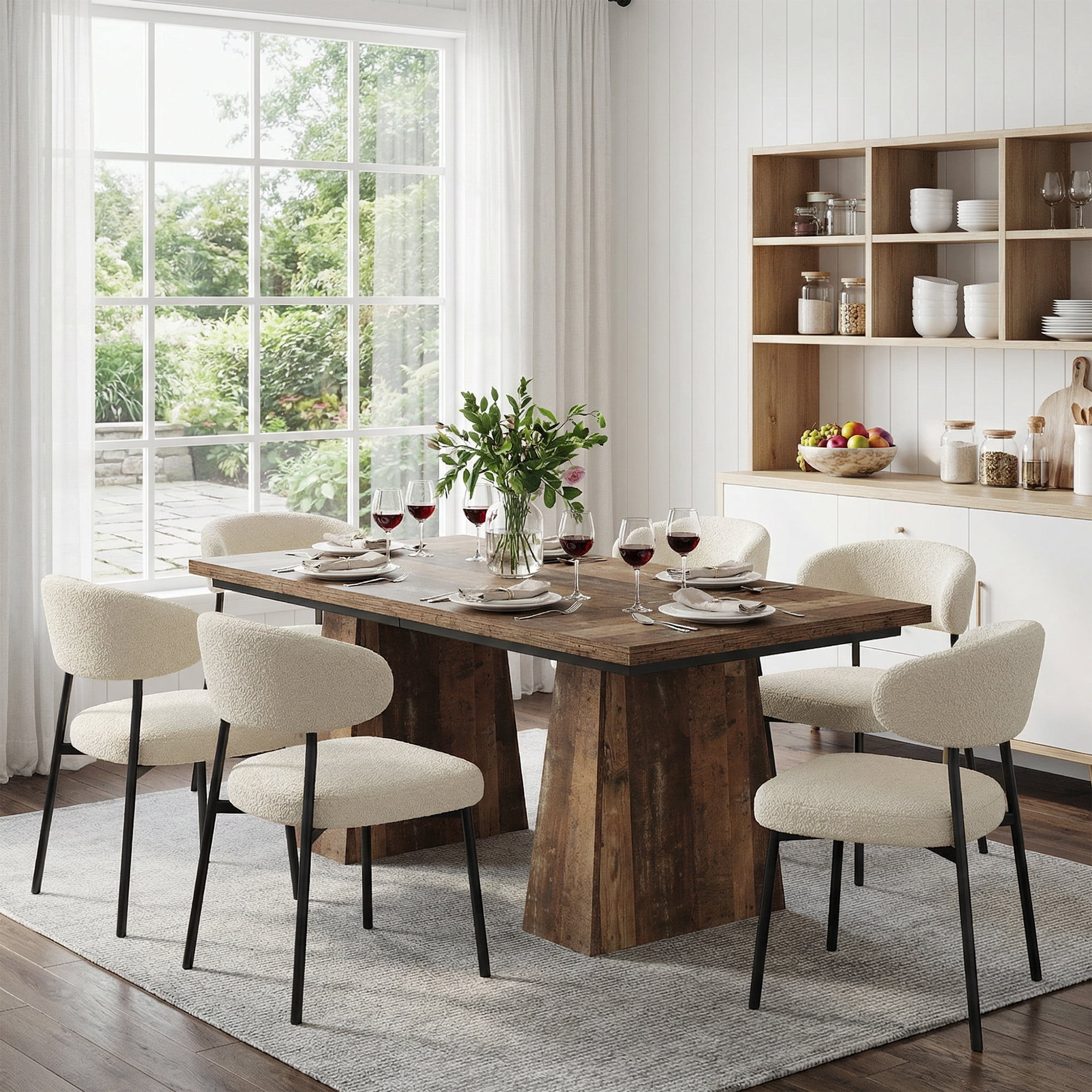 MAYEERTY 63 Inch Farmhouse Multi-Use Table, Rectangular Wood Table for 6 People with Sturdy Pedestal Base