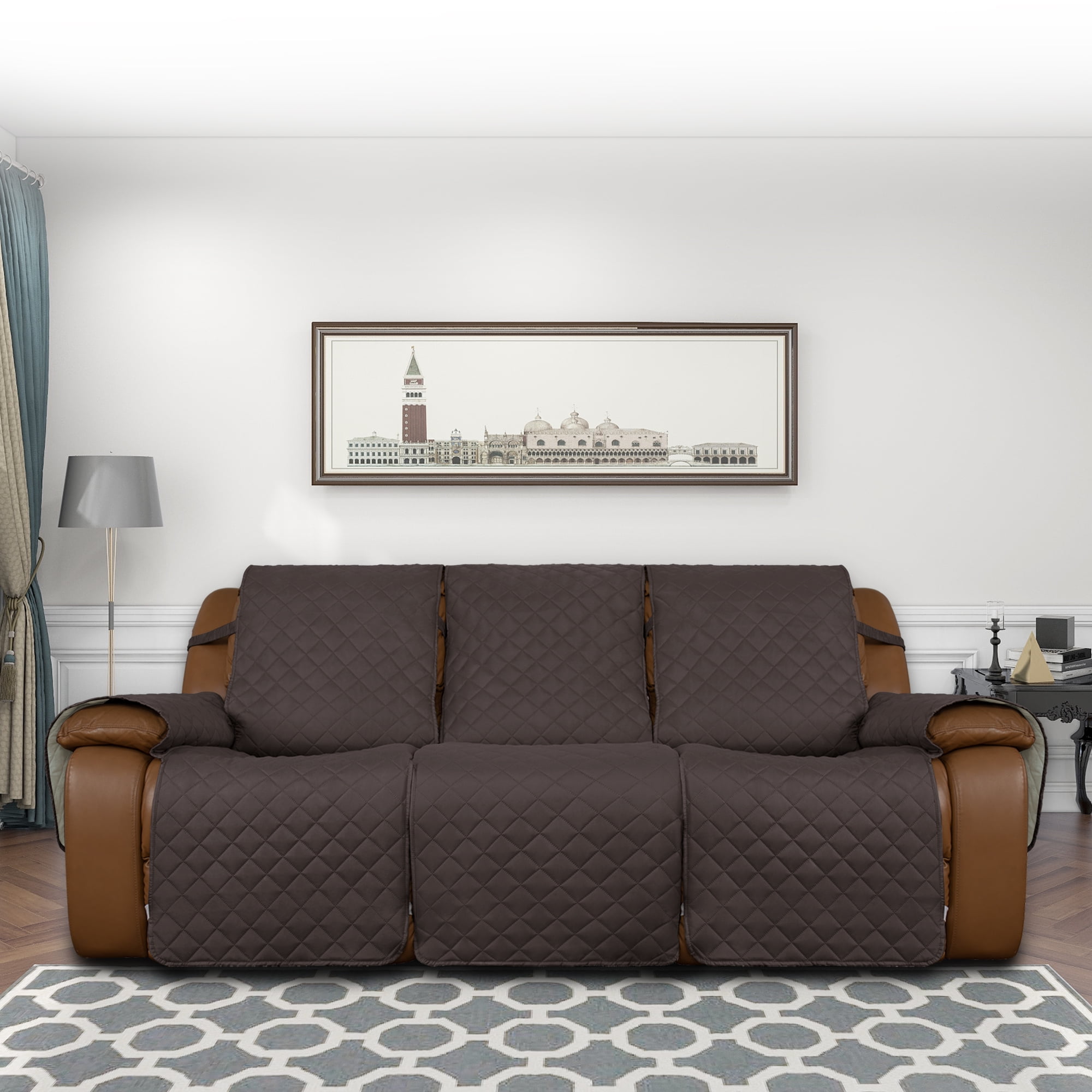 Easy Going 3 Seat Sofa Recliner Cover Reversible Anti Slip Furniture Protector Chocolate Beige Walmart