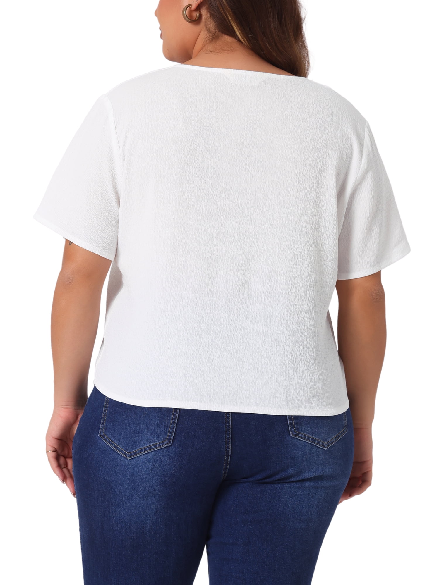 DARING DIVA Women's Plus V Neck Button Casual Blouse 2X White