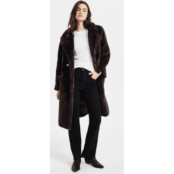 Jou Jou CHOCOLATE Women's Juniors' Faux-Fur Double-Breasted Coat, US Large